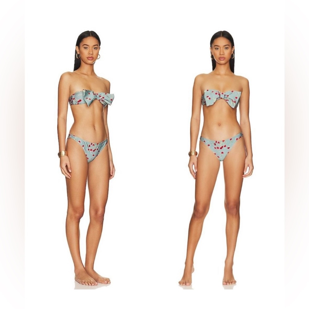 ADRIANA DEGREAS NEW Retro Cherry Bomb Strapless Bikini Set in Blue Size S